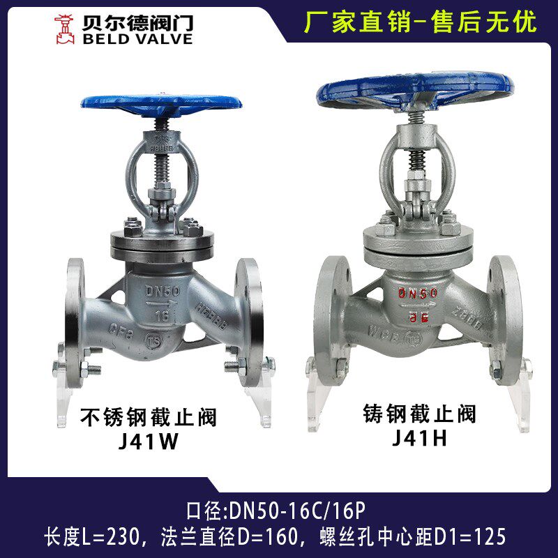 铸钢法兰截止阀J41H/W-16C/P 25 40 64 100不锈钢304/316L碳钢WCB