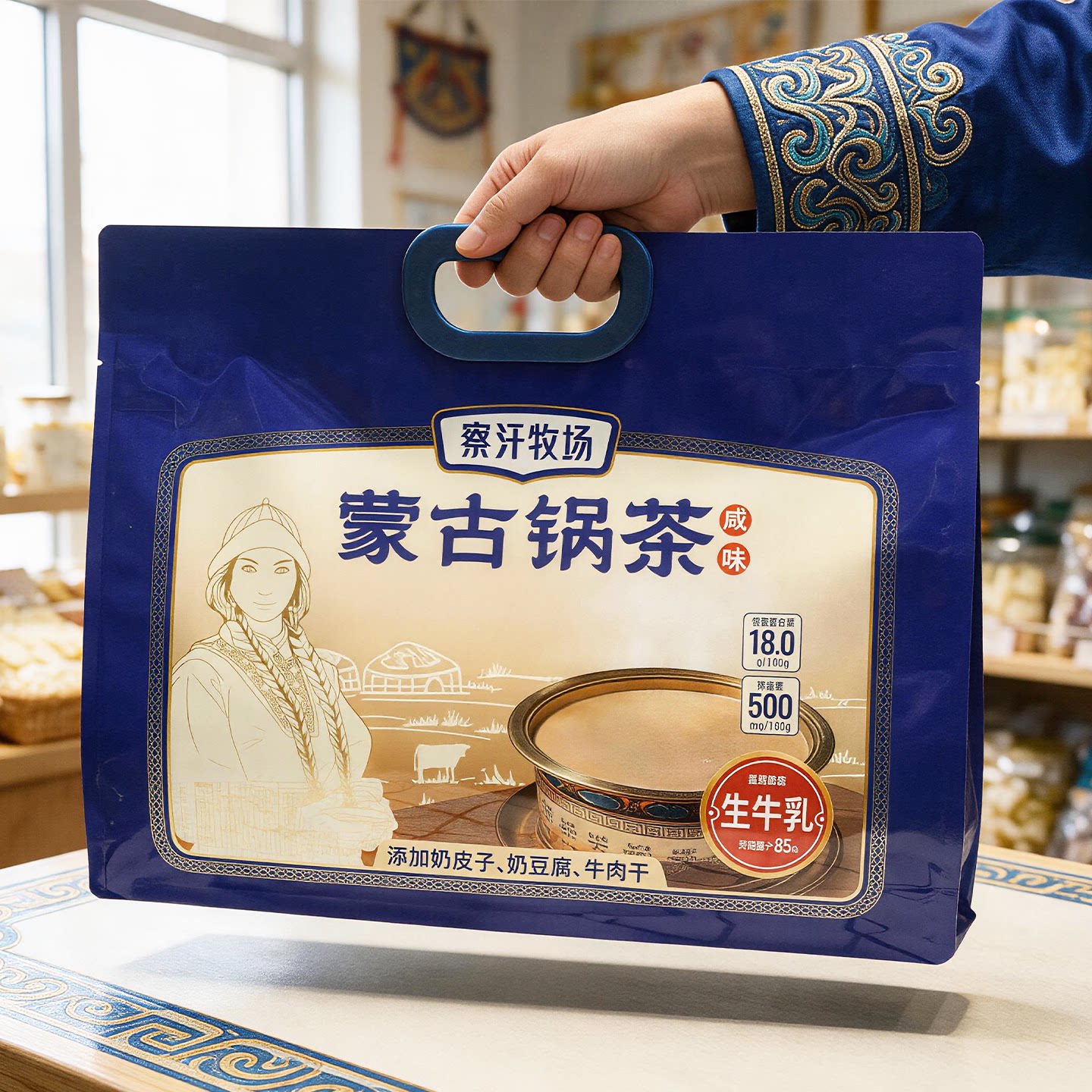 内蒙古特产咸味奶茶锅茶冲饮奶皮炒米牛肉干袋厚乳生牛乳甜味饮料