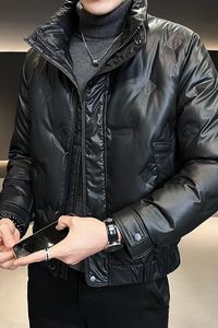 B255-9-P175 80白鸭绒 M-3XL店主风新款立领男士皮羽绒潮流男图片