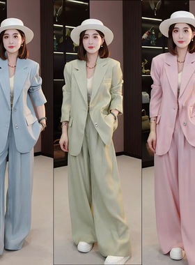 【辰大嗓严选】韩版简约气质减龄显瘦西装阔腿裤套装J61TZG1281