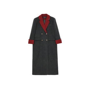 撞色加厚过膝中长款 DADADA NEW 羽绒毛呢大衣L48YR024 利达妹