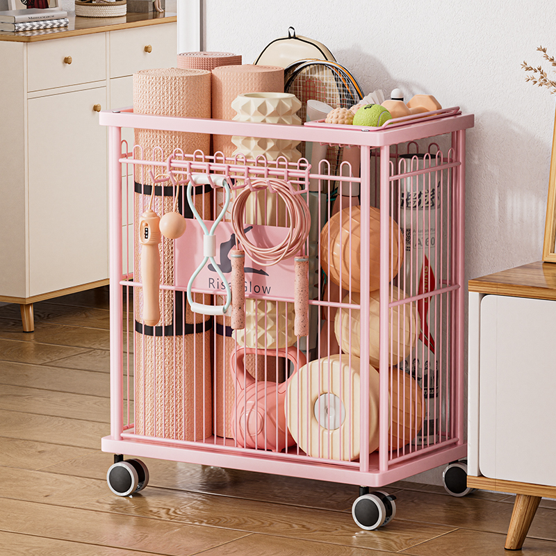 瑜伽垫收纳筐带轮运动健身器材置物架羽毛球拍收纳架篮球收纳神器