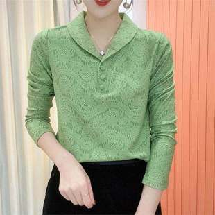 女士加绒长袖 冬季 v领印花打底衫 T恤气质百搭a08 禾斯好物精选女装