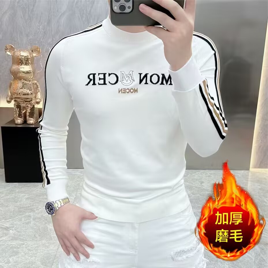 阳仔精品男装男士新款加绒轻奢卫衣休闲时尚原版空气层长袖男a53