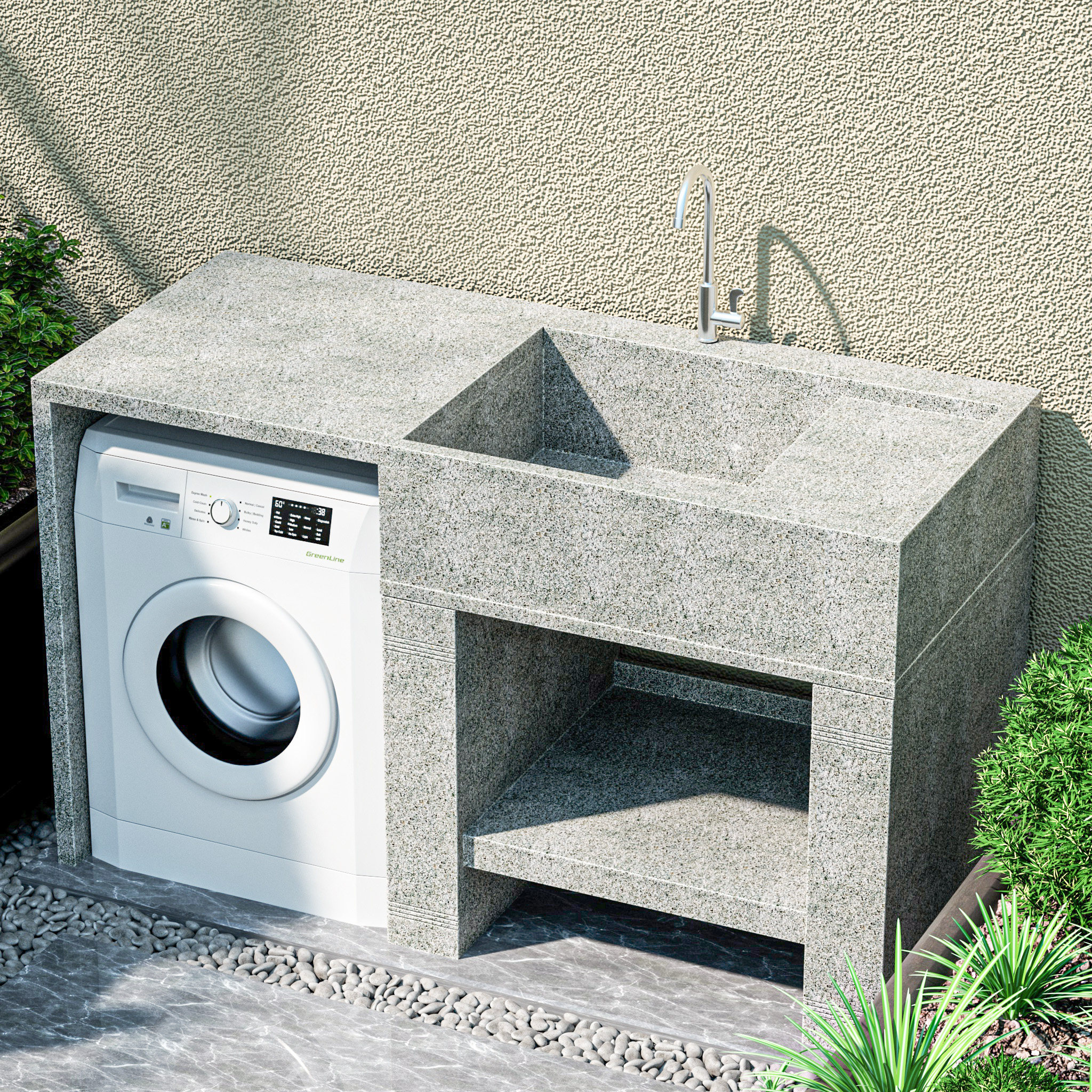 室外大理石洗衣池带洗衣机隔间阳台家用石头洗衣槽户外庭院整石洗