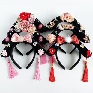 女童格格帽旗头发箍儿童中国风宫女头饰头花汉服旗袍配饰发卡发饰