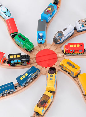 火车轨道玩具木质电动遥控小火车头玩具兼容米兔BRIO木制轨道套装
