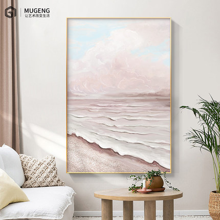 手绘油画侘寂风海浪抽象肌理画玄关走廊挂画客厅过道挂画落地画