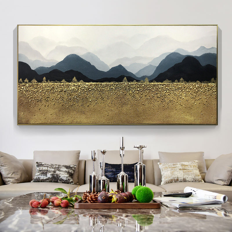 手绘客厅山景油画石子风景横版挂画办公室大幅装饰画新中式壁画,家居饰品,油画,淘宝优惠券,粉丝福利购,淘宝优惠卷