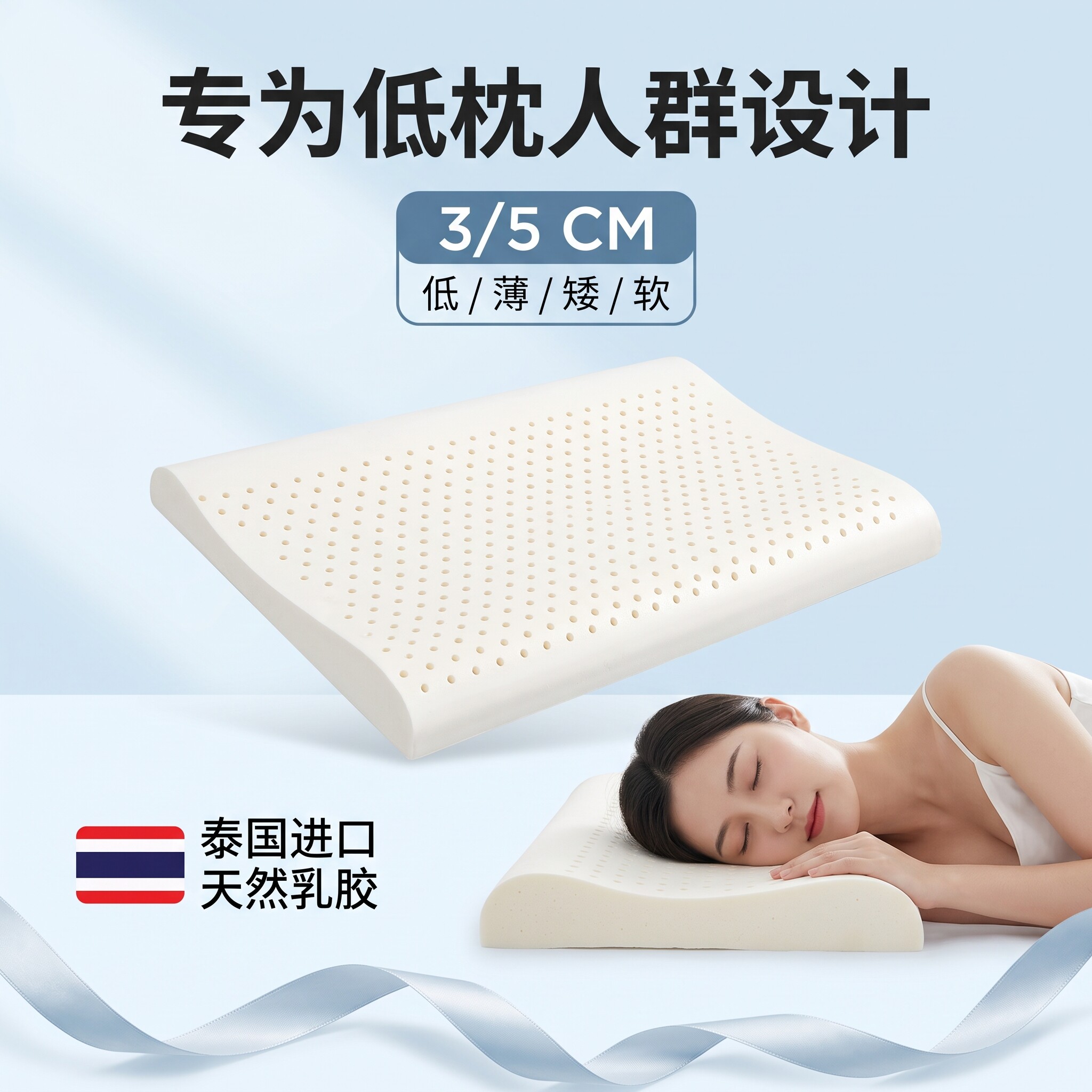 泰国天然乳胶枕护颈椎助成人睡眠低薄矮儿童枕头橡胶正品家用枕芯