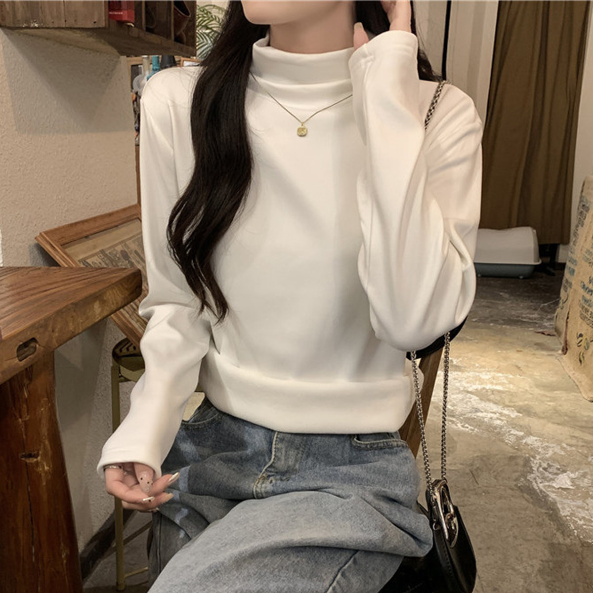 清仓白色德绒打底衫女秋冬季新款半高领内搭保暖加厚长袖t恤上衣,女装/女士精品,T恤,淘宝优惠券,粉丝福利购,淘宝优惠卷