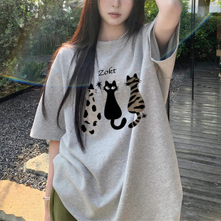 胖mm纯棉夏季短袖t恤女款2026新款巨好看宽松慵懒风大码圆领上衣