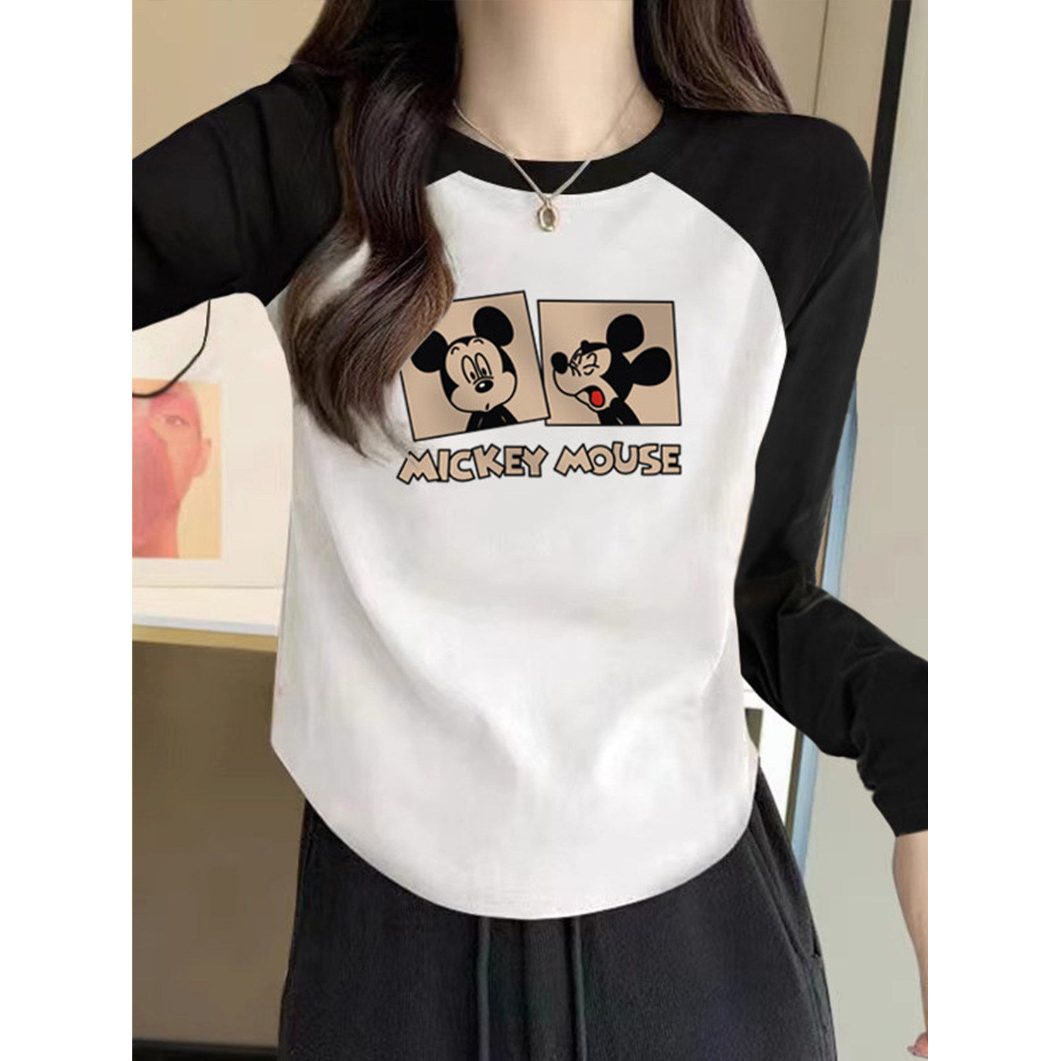 清仓2026秋冬薄款T恤女拼接撞色插肩袖 韩系慵懒大码修身显瘦上衣,女装/女士精品,T恤,淘宝优惠券,粉丝福利购,淘宝优惠卷