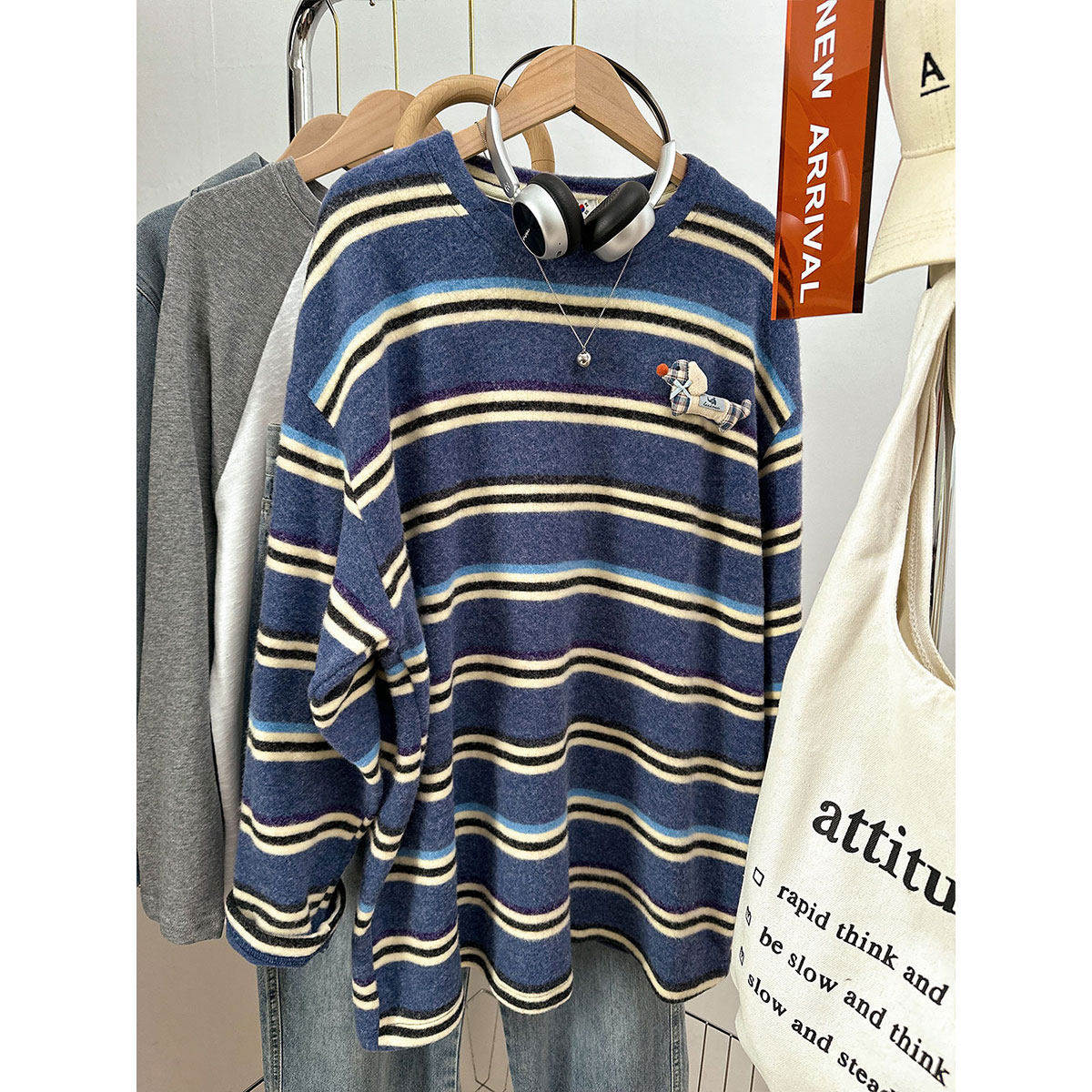 韩系宽松慵懒风高级感长袖t恤女2026新款春季内搭打底衫条纹上衣,女装/女士精品,T恤,淘宝优惠券,粉丝福利购,淘宝优惠卷