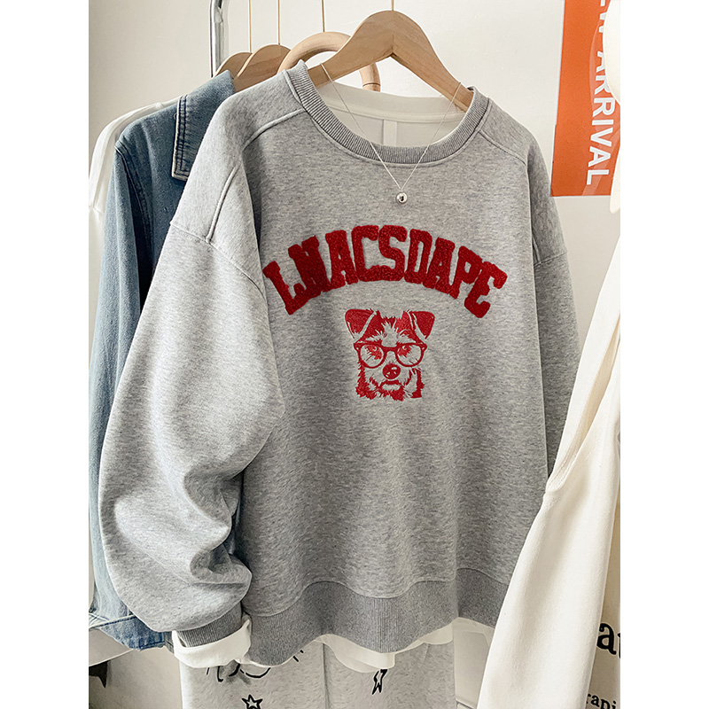 【起球包退】刺绣无帽卫衣女加绒