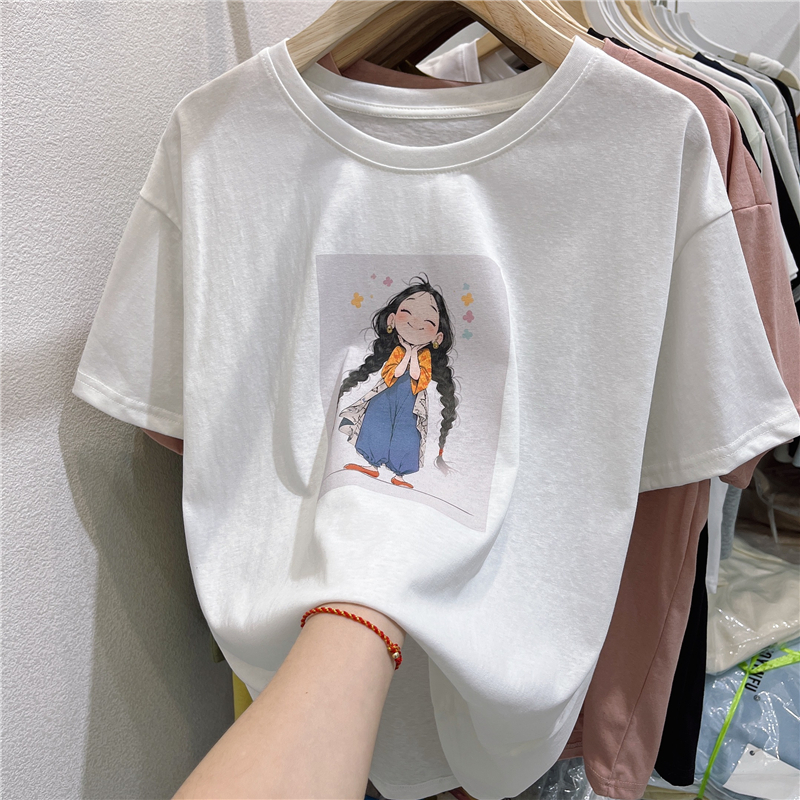 韩版ins复古雪花棉女装短袖t恤潮