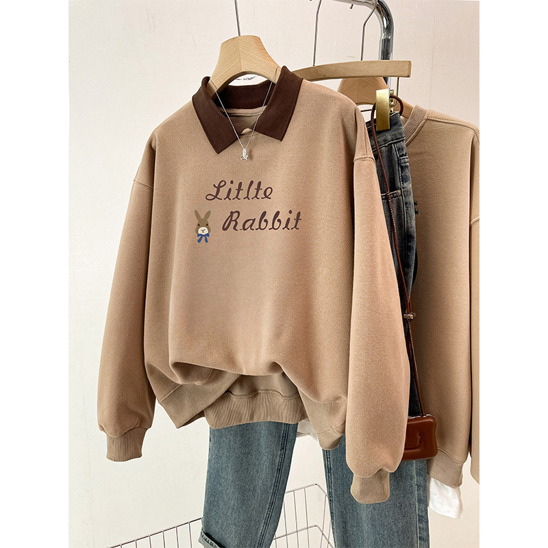 【起球包退】欧货翻领加绒卫衣女