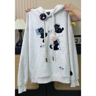 灰色连帽加绒卫衣女款2026冬季新款爆款胖mm宽松大码上衣加厚帽衫