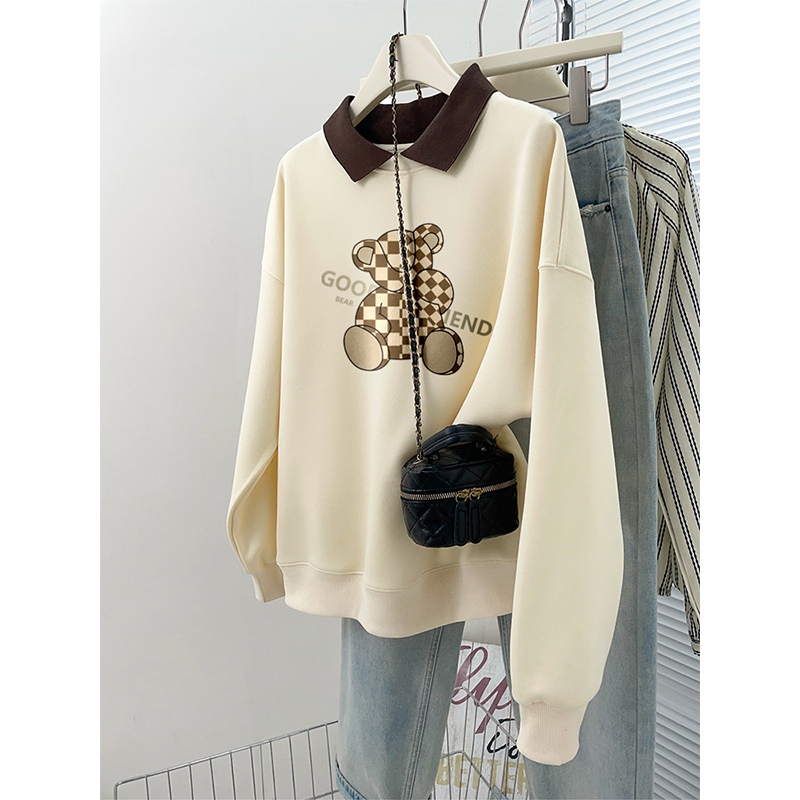 胖mm假两件翻领宽松显瘦上衣服