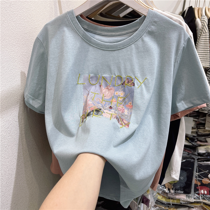 胖mm夏装雪花棉短袖女t恤上衣潮
