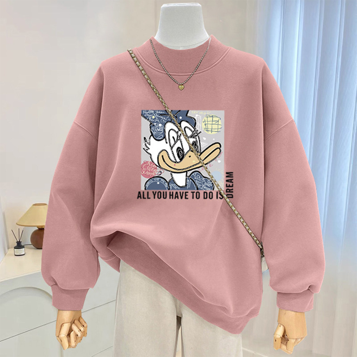 新品2026新款大码胖mm半高领卫衣女宽松时尚百搭粉色加绒加厚上衣,女装/女士精品,卫衣/绒衫,淘宝优惠券,粉丝福利购,淘宝优惠卷