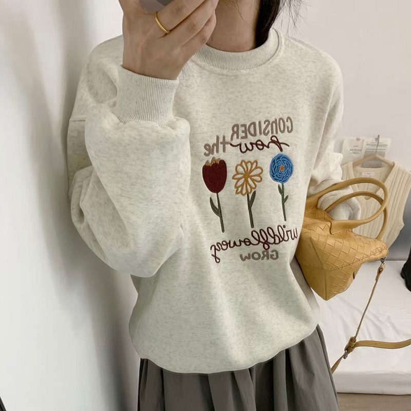 韩式洋气胖mm加绒加厚圆领卫衣女2026新款爆款大码宽松设计感上衣
