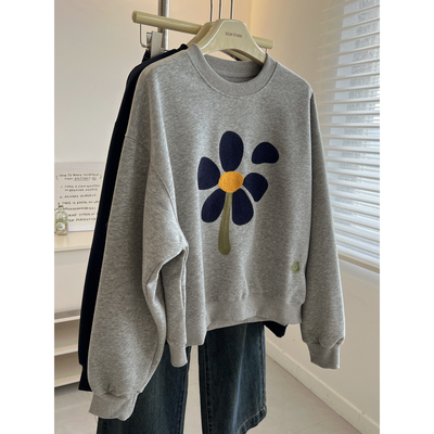 韩系高级感刺绣卫衣女秋冬加绒