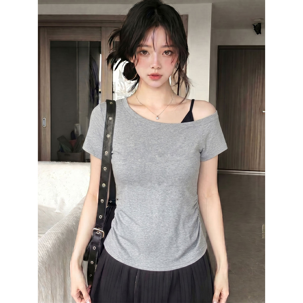 【优质面料】修身大码斜领上衣女图片
