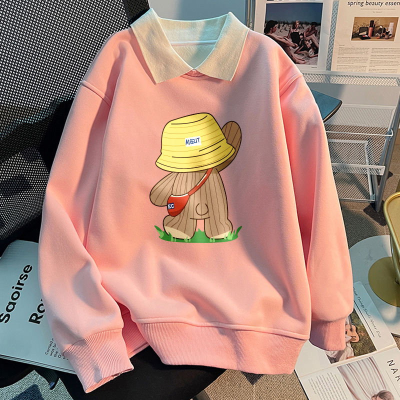 美式复古胖mm大码翻领卫衣女秋季