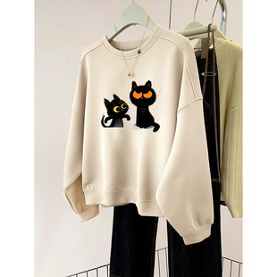 美式复古宽松显瘦大码胖mm卫衣女款秋冬季新款遮肚上衣外套小个子