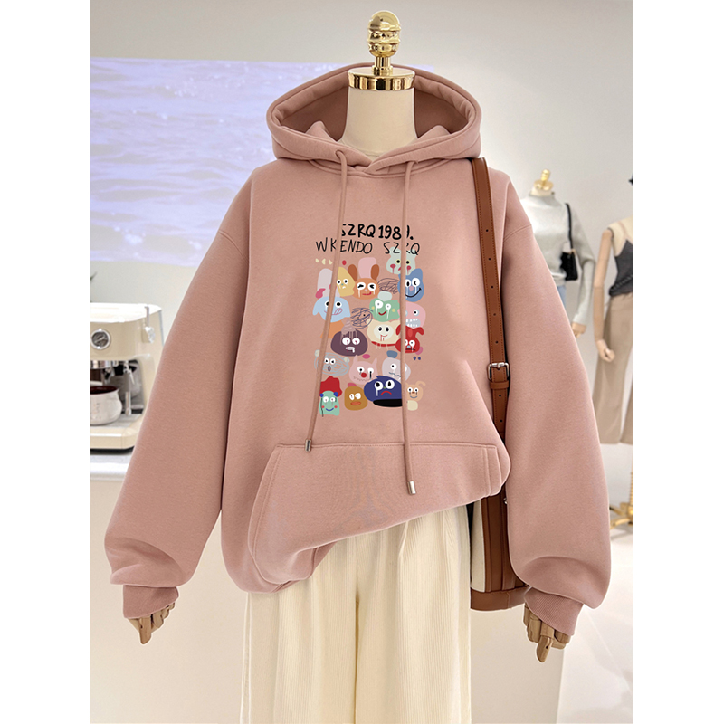 ins复古大码宽松连帽卫衣女帽衫