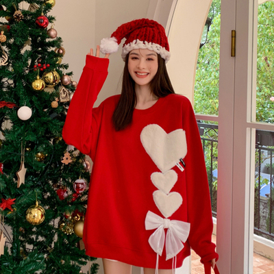 【优质面料】红色加绒加厚卫衣女