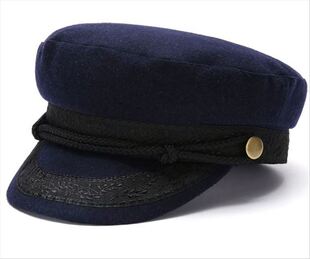 封口不透风平顶帽冬天呢料船长帽复古休闲学生帽情侣款大头围男帽