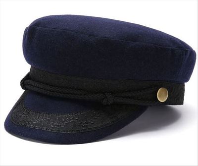 封口不透风平顶呢料船长大头男帽