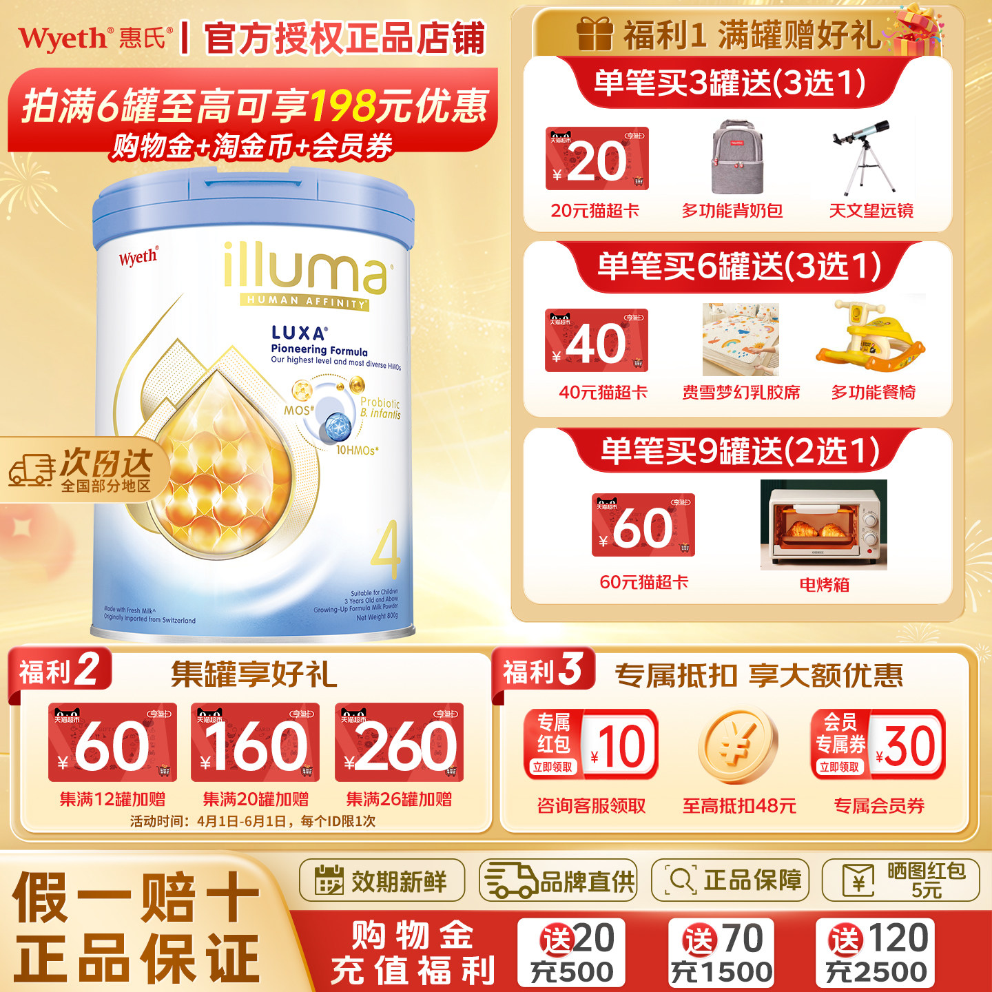 【现货】惠氏启赋未来4段10HMO婴儿奶粉800g瑞士原罐原装进口