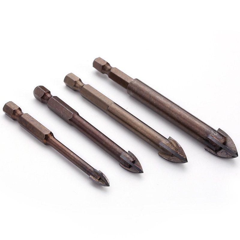 十字六柄钻头玻璃木头开孔 十字瓷砖钻头6mm合金合金三角钻头