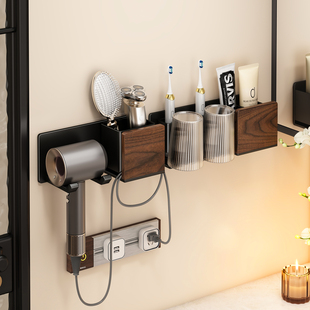 胡桃木吹风机置物架免打孔卫生间电吹风挂架洗手间风筒壁挂收纳架
