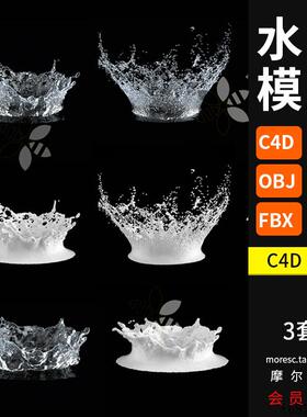 C4D/maya/max/fbx/obj水花液体形状飞溅水流体模型素材白模MX183