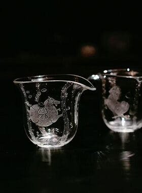 饴山琉璃|马上有福公杯 原创设计手工气泡琉璃茶海分茶器高档茶具
