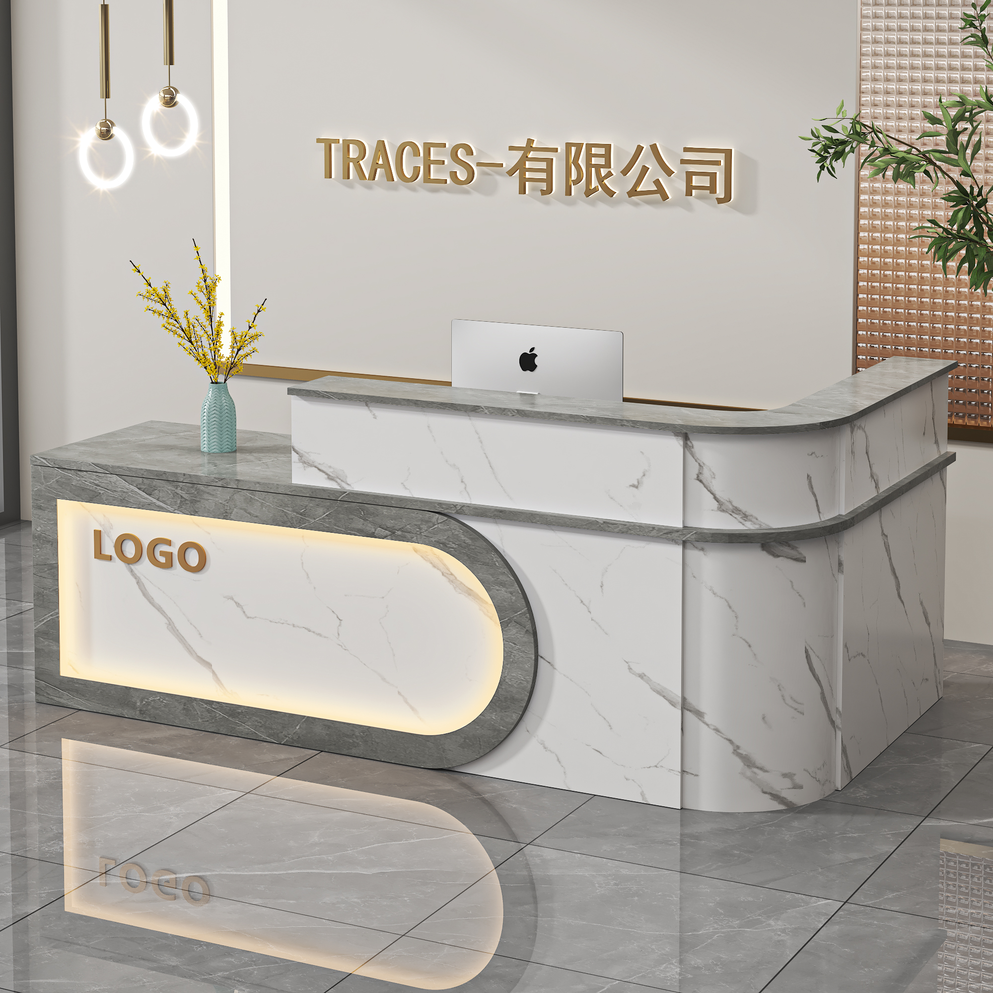 收银台简约现代公司商用培训机构美容美发服装店转角前台桌接待台