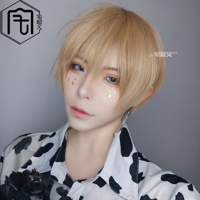小偶像亚麻金色假发爱豆帅气男生短发日韩时尚日常假头套