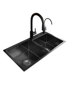 台上下洗菜盆洗碗池 厨房水槽家用黑色纳米双槽304不锈钢加厚