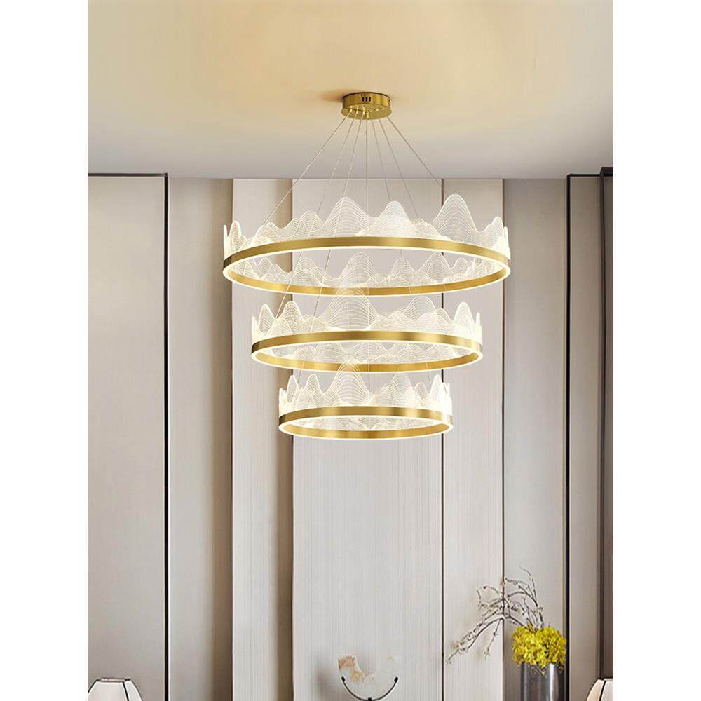 电镀现代简约新中式山水客厅吊灯轻奢样板房复式楼别墅大平层灯具