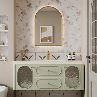 法式橡木烤漆奶油风卫生间浴室柜组合陶瓷一体盆洗手脸盆池洗漱台饰品