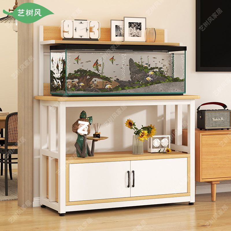 鱼缸柜落地带门储物柜家用客厅多层置物架多功能可调防滑收纳柜子