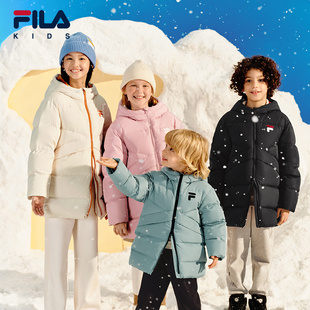 FILA斐乐儿童童装棉羽2025年冬季新款男女童小童中长款连帽羽绒服