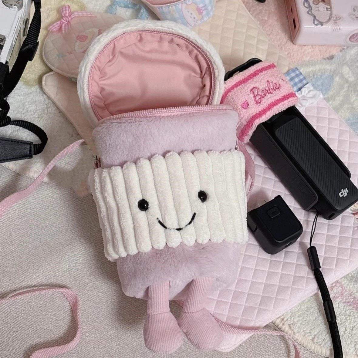 大疆pocket3收纳包斜挎可爱咖啡杯运动相机包云台配件整理保护套