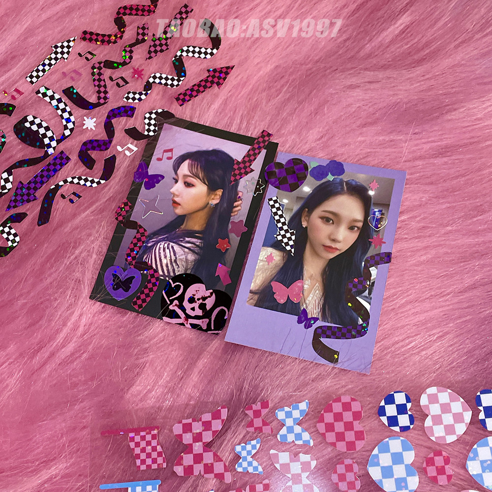 asv1997棋盘格子飘带爱心蝴蝶贴纸小卡装饰追星手美式复古