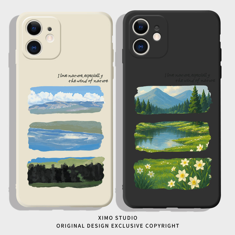 山野风景适用苹果17promax白色手机壳mate80Pro油画雪山P80全包镜头荣耀500小众文艺风小米17pro情侣款手机壳