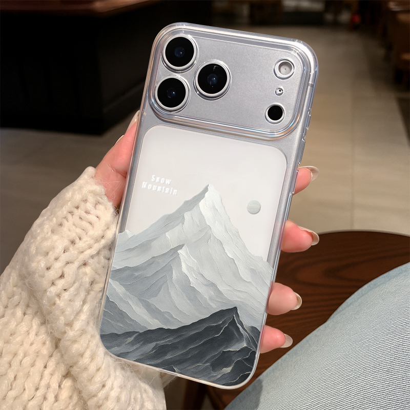犀膜苹果透明油画山峰情侣手机壳